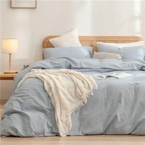 Duvet Cover Set 100% Washed Cotton Linen Feel Super Soft Comfortable